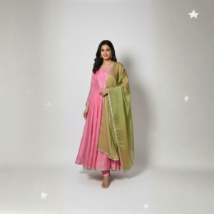pink fendi satin anarkali