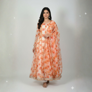 orange soft organza anarkali