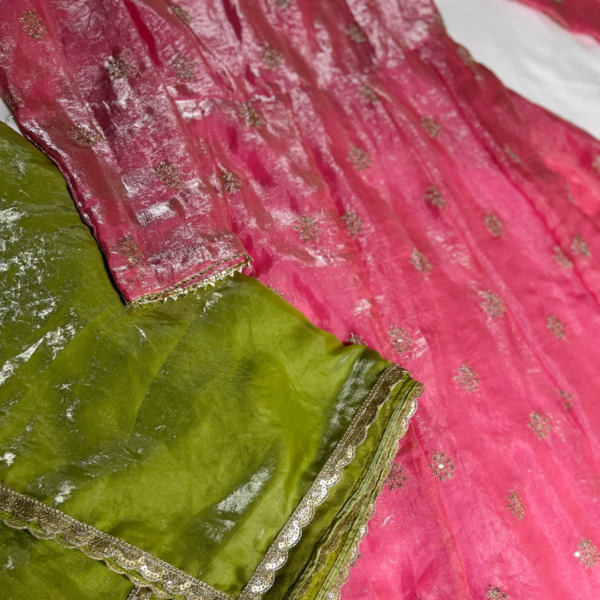 pink fendi satin anarkali