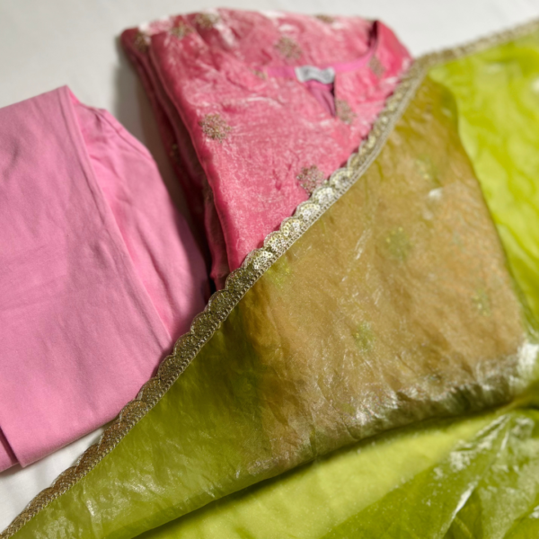 pink fendi satin anarkali