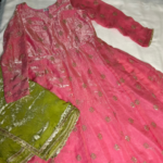 pink fendi satin anarkali