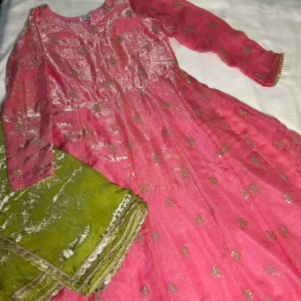 pink fendi satin anarkali