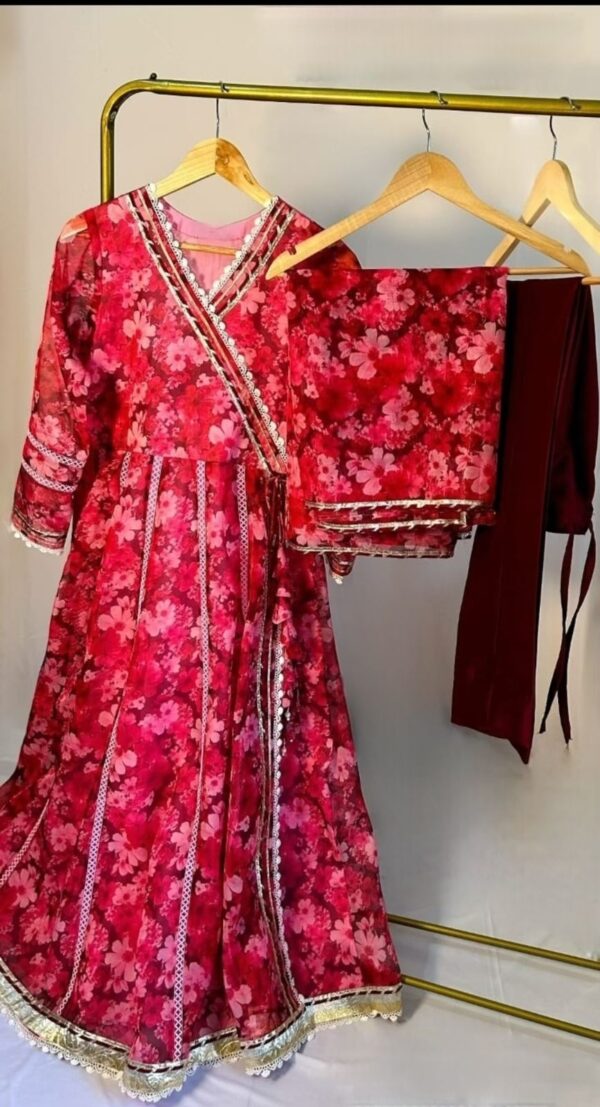 maroon soft organza anarkali