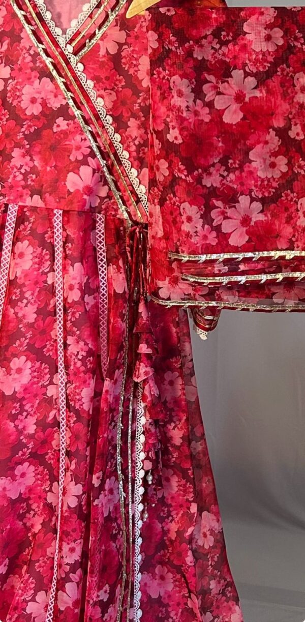 maroon soft organza anarkali