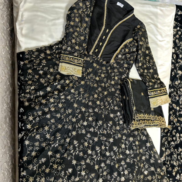 black fendi satin anarkali