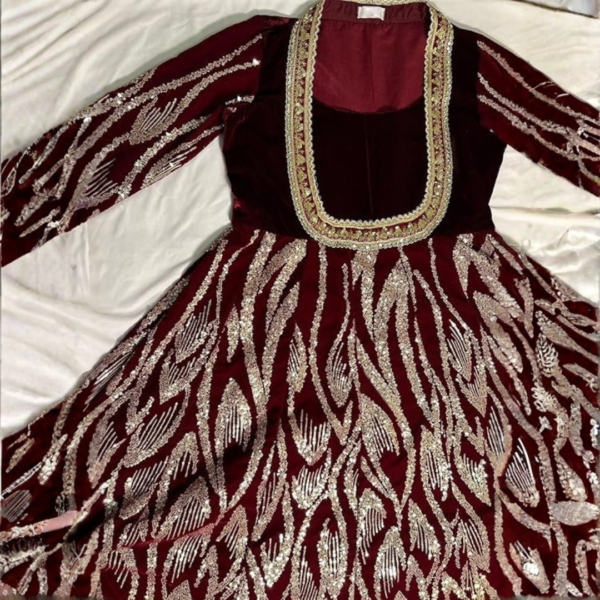maroon velvet anarkali