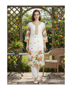orange floral cotton kurti