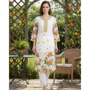 orange floral cotton kurti