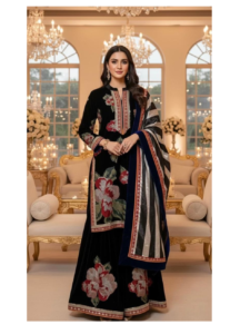 floral velvet surti with sharara