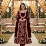 maroon velvet anarkali