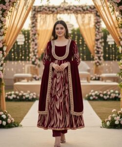 maroon velvet anarkali