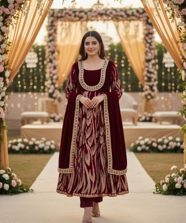 maroon velvet anarkali