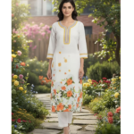 orange floral cotton kurti copy