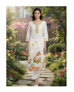 orange floral cotton kurti copy